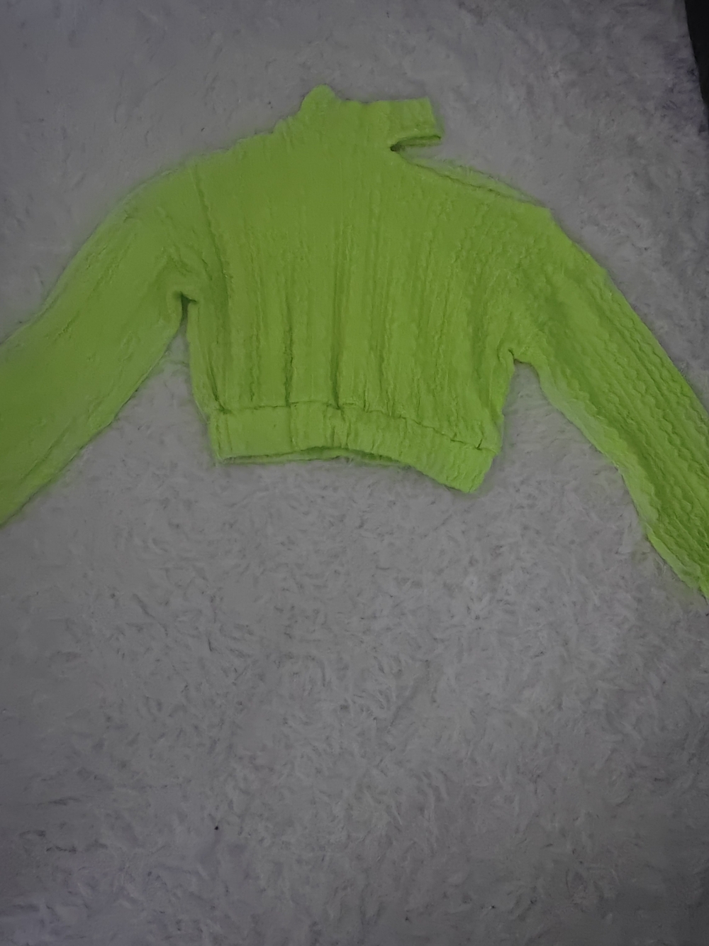 Fashion Nova Neon Lime Cropped Cable Turtleneck Sweater